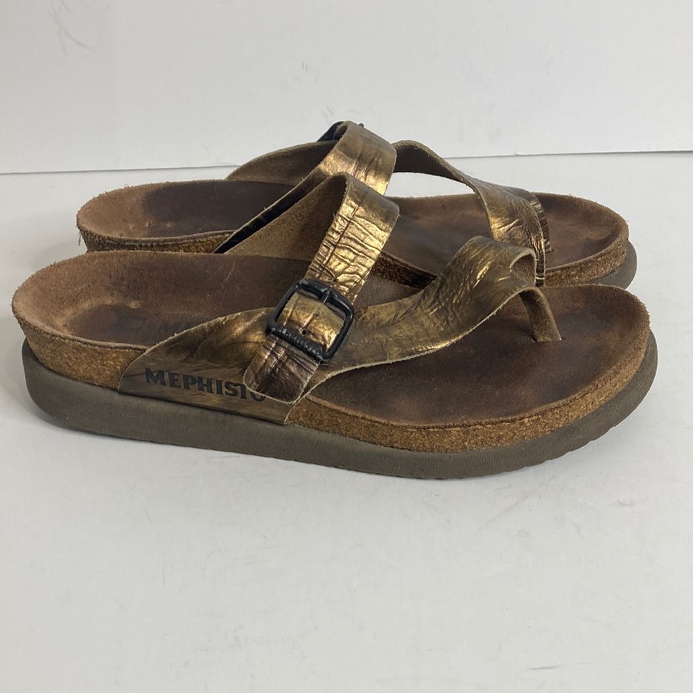 Mephisto Helen Sandals Womens 36 6 Gold Metallic Leather Thong Slip On Summer